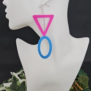 Vibrant Pink and Blue Geometric Earrings